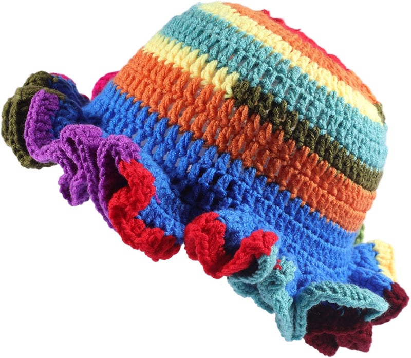 Ahouws Crochet Bucket Hat Women Trendy Knit Floppy Cap Cute Boho Handmade Beanies Outdoor Boho Travel Fishing Hat - Image 1